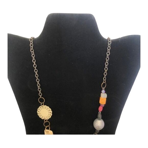 Vintage 1980’s Bohemian Multi Colors Shapes Materials Beaded Statement Necklace - Picture 8 of 9